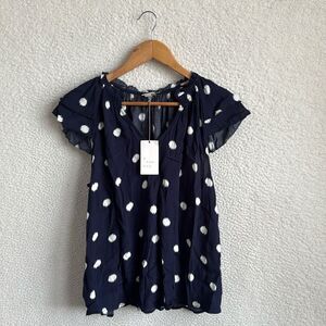 a new day Navy Blue Polka Dot Short Sleeve Blouse
